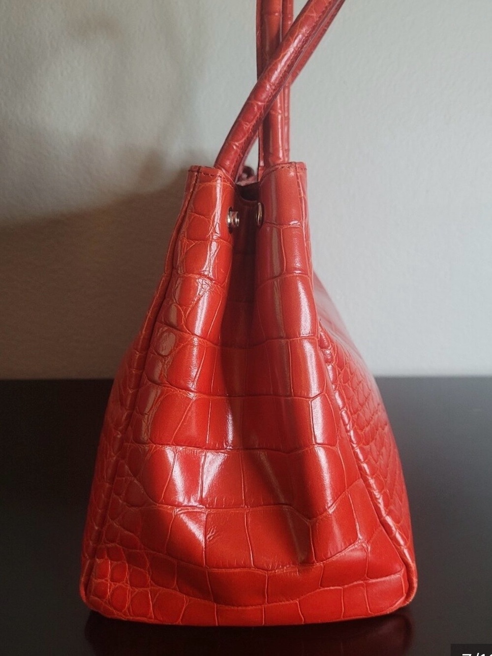 Y2K Furla Red-Orange Croc-Embossed Leather Tote Bag🔥 - Picture 7 of 13